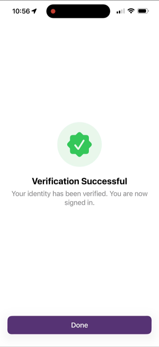FaceLock verification successful confirmation after liveness MFA