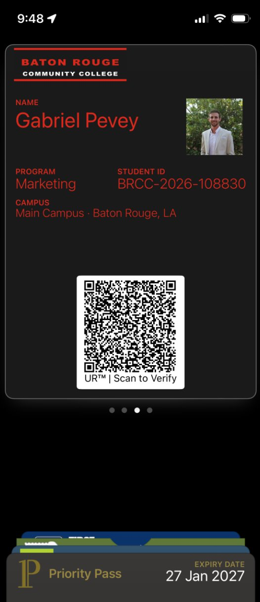 FaceLock biometrically-bound student ID in Apple Wallet with UR Code for offline verification